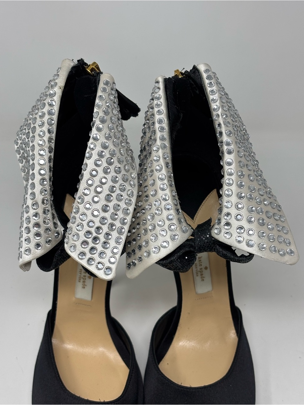 Kate Spade New York Black Tie Tuxedo Satin Colorblock Heels Size 10 - Picture 8 of 16
